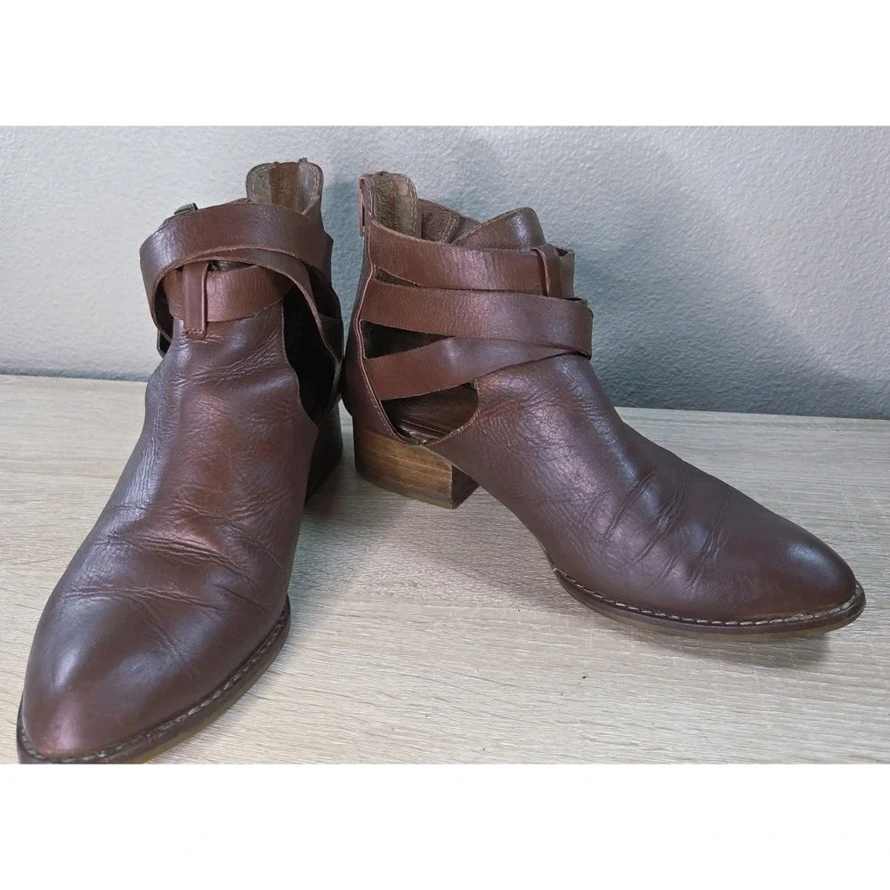 Jeffrey Campbell Everly Ibiza Leather Cutout Ankle Boots Womens‎ 6.5 Brown Boho